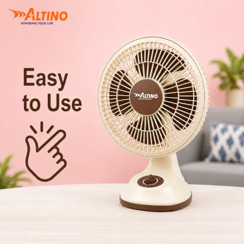 Image of Altino Premuim Powerful Oscillation Table Fan for Home & Office| High Air Delivery| Anti-Dust Decorative Star Rated Table Fan | 3 Speeds | Easy to Clean, 1 Yr Warranty (White Cream, 12 Inch)
