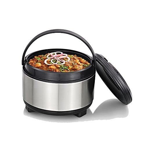 appeasy Stainless Steel Thermoware Puff Insulated Casserole with Handle, Set of 1, 11000ml Each, Steel Silver & Black 4