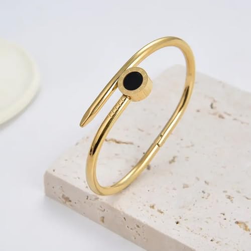 Image of Okos Gold Plated Fashion Jewellery Stainless Steel Anti Tarnish Cuff Band Style Bangle Bracelet with White CZ Stones For Girls and Women CO0025
