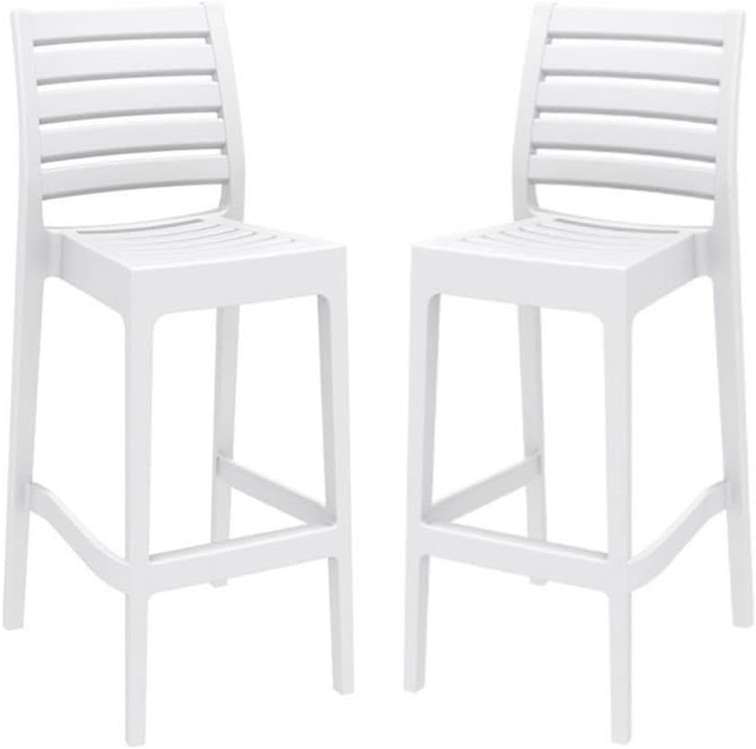 Pemberly Row 29.5" Outdoor Stackable Resin Bar Stool in White - Set of 2