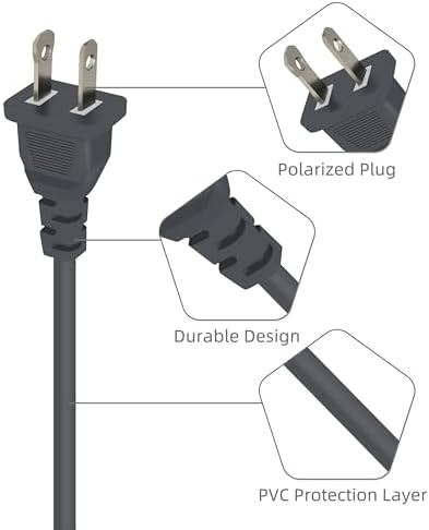 7FT Grey Extension Cord 2 Prong Polarized 5A Male to Female - 1