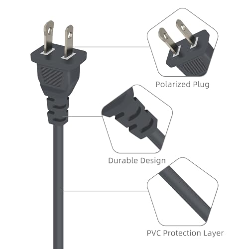 7FT Grey Extension Cord 2 Prong Polarized 5A Male to Female