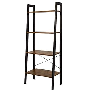 Meerveil Bibliothèque Rétro, Meuble de Rangement, Étagère échelle à 4 Niveaux, Style Industriel pour Salon, Balcon, Cuisine, Salle de Bain, 56 x 34 x 138 cm, Marron Rustique et Noir