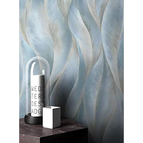 NEWROOM Tapete Blau Vliestapete Leicht Glänzend - Dschungeltapete Floral Blätter Wellen Mustertapete Tropisch inkl. Tapezier-Ratgeber