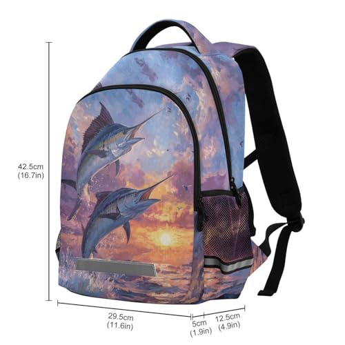 Kids Backpack for Boys Girls Marlin Fish School Backpacks Elementary Bags Travel Daypack Lightweight Waterproof with Reflective Strip3