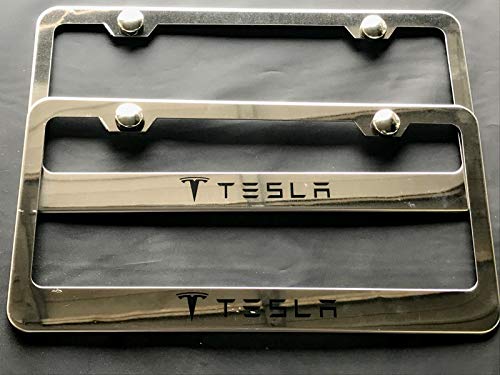 Minigo 2X Stainless Steel Telsa Logo License Plate Frame Rust Free With Bolt Caps For Tesla Cover (2-Chrome) #TOP1