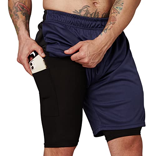 Ultra Performance 3 Pack Mens 2 In 1 Athletic Running Shorts 7 Inch Inseam Workout Gym Compression Shorts For Men #TOP1