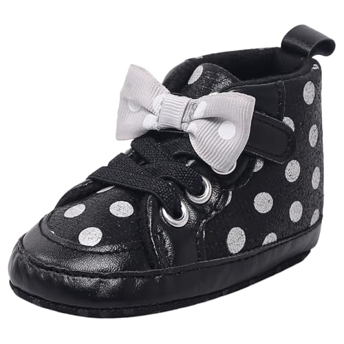ESTAMICO Baby Girls Shoes Adorable Bow Walking Shoes Non Slip First Walker, Black, 3-6 Months Infant