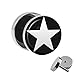 Produktbild Treuheld | Ohrstecker zum Schrauben - weißer Stern - Schwarz - Silber - Fake-Plug mit Gewinde - Edelstahl Fake-Tunnel Ohr-Ring - 5-Zack Sterne Star - Ohr-Piercing