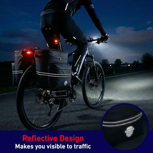 Nomad USA 34L Bicycle Saddlebags Pair XL 2-in-1 Bike Panniers Converts to Backpack Carry Bag Reflective Everyday Scooters Commuters Bike Rear Rack Bag w/Rain Cover for Students,City,Road,Mountains - Thumbnail 6