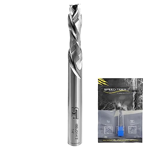 SPEED TIGER Carbide Spiral Router Bits – Up Down Compression Bit, ISEUD1/2” Diameter, 1-1/2” Cutting Length, 4″OVL (1 Piece, 1/2″) – for Wood, Plywood, MDF, Oak, Aluminum – Mill Bits Sets