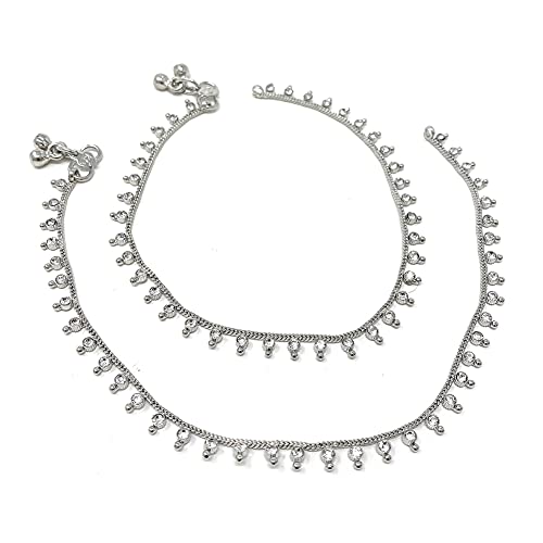 Duel On Jewel Bollywood Fusion Indian Pakistani Ethnic Silver Finish Payal Anklet Pair for Gifts Women Dancing
