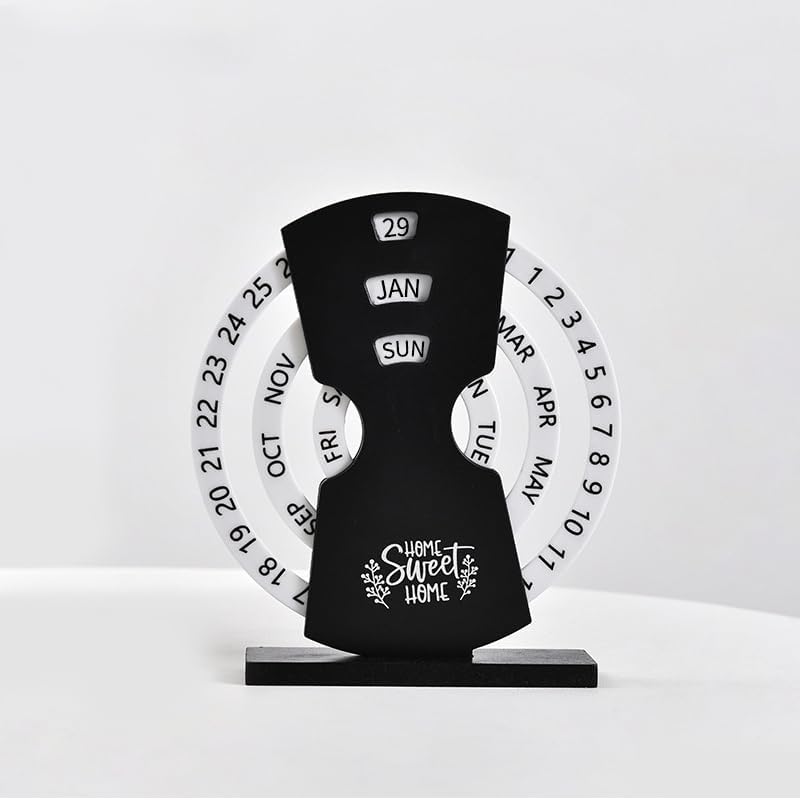 Desktop Perpetual Calendar, Modern Ring Date Calendar,Disc Manual Rotating Block Calendar