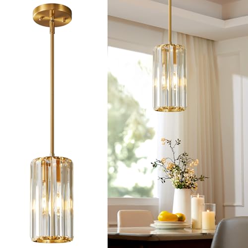 Image of Gold Pendant Lighting Modern Pendant Light Mini Crystal Chandeliers Adjustable Pendant Light Fixture for Kitchen Island Dinning Room Corridor Bedroom (Gold 1-Light)