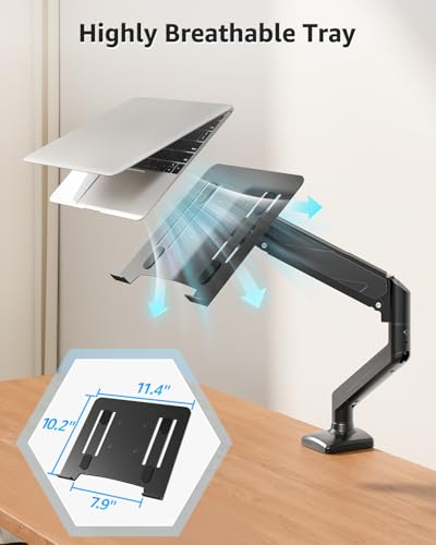 Image of MOUNTUP Laptop Stand for Desk, Adjustable Aluminum Laptops Arm Mount for 14-17 Inch Notebook & 32 inch Monitor, Laptops Arm for Desk Support for 2.2-19.8lbs, 2-in-1 Laptop Desk Mount with Clamp /Grommet