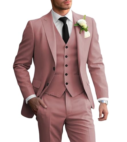 Wangyue 3 Piece Men's Suits Slim Fit Sets Elegant Suit for Men Peak Lapel Two Button Solid Jacket Vest Pants Prom
