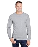 Hanes Men's Workwear Long-Sleeve Pocket T-Shirt, Light Steel, Medium
