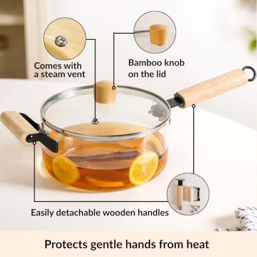 Image of Nestasia Glass Cooking Pot with Lid on Gas Stove (2.5L) - Borosilicate Glass Casserole with Steam Vent for Cooking | Microwave & Dishwasher Safe, Lightweight & Durable Glass Cookware