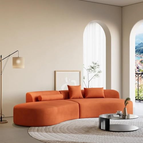Image of 2+2 = 4 Seater Sofa Modern Classic Curved Style Sofa Set with Pillows for Living Room, Bedroom and Office and Hallway Colour (Rust Brown)