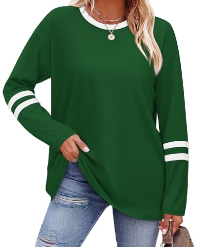 Image of Sampeel Long Sleeve Shirts for Women Color Block Casual Tops Fall Outfits 2026 Basic Tees Trendy Spring Clothes