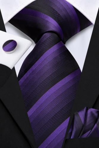 Image of Hi-Tie Men's Tie Sets Silk Paisley Striped Necktie Pocket Square Cuff-links Sets Wedding Business Holiday