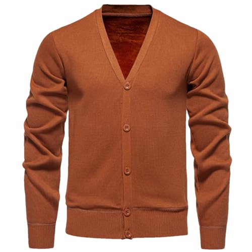 Men’S Slim Fit V-Neck Fleece Lined Knitted Cardigan Long Sleeve Button Up Warm Sweater Outerwear