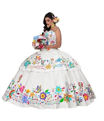 Modest Flowers Embroidered Charro 15 Dresses for Quinceanera Mexican Strapless Ball Gown Sweet 16 Dress 2025