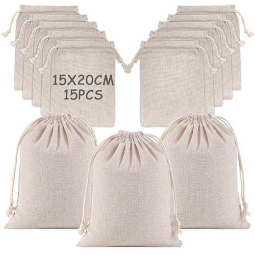 MOVYEE Bolsas de Yute, Bolsa Tela Pequeña, Bolsa Tela Cordón para Regalo, Bolsa de Arpillera para Joyería Bolsas Regalos de Boda DIY Fiesta (15x20cm)