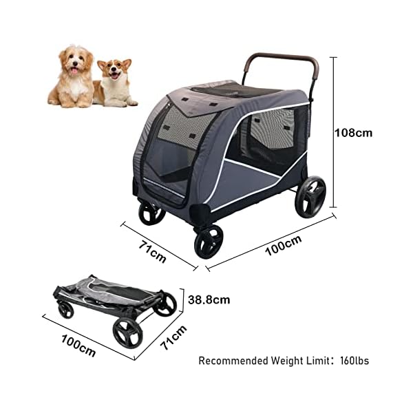 BotaBay Hund Trolley Haustier vierrädrige Stroller Katzenwagen Faltbare für Mittlere große Hunde bis 80kg ausgehend, 108 x 71 x 100cm – Bild 3