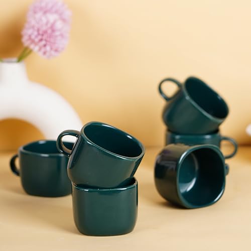 Image of DATA Ceramic Zen Coffee Mugs in Dark Green, Set of 6, 199 Ml, 199 Ml