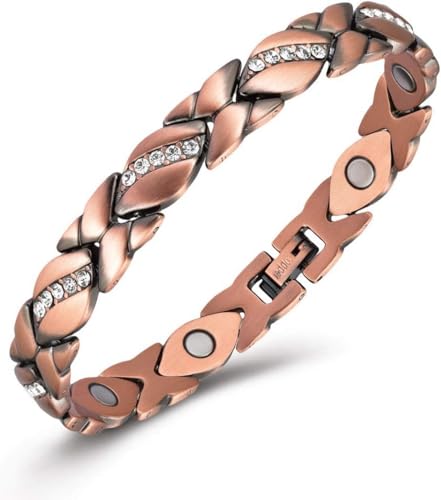 Image of Copper Bracelet for Women 99.9% Pure Copper Crystal Bracelets Link Chain Charm Jewelry Present 3500 Gauss with Adjustment Tool