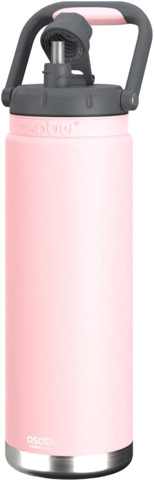 Asobu Canyon Insulated Water Jug 48oz Tall & Slim Design Full Handle with Silicone Comfort Grip Easy Clean - Stainless Steel Vacuum Insulated - Wide Mouth - Cold Water and Ice Compatible (Pink)