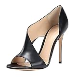  Minetom Damen Stiletto High Heel Sandalen Pumps Peep Toe Schuhe Hoher Absatz PU Leder Sandaletten Hochzeit Abiball Party Schwarz 37 EU
