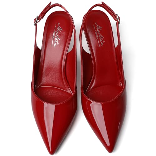 Image of Mostrin Kitten Heels for Women Slingback Pointed Closed Toe Heels Women's Pumps Shoes for Wedding, Party, Commuting