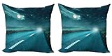ABAKUHAUS Maison Horreur Lot de Housses de Coussin en 2 pièces, Nuage Enfer Tempête, Impression Numérique Recto-Verso Zippée, 40 cm x 40 cm, Bleu