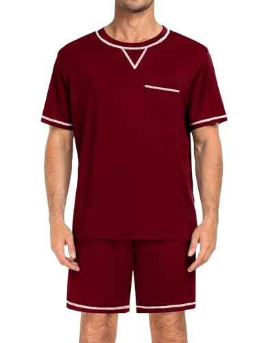 Image of SWOMOG Mens Pajamas Set Summer Sleepwear Short Sleeve Pjs Set Soft 2 Piece Lounge Set Comfy Loungewear with Pockets