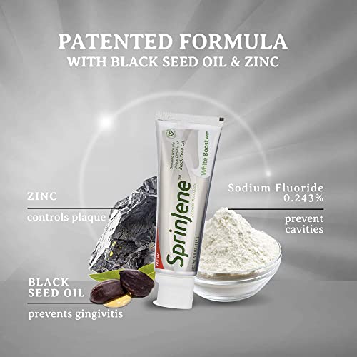 Sprinjene Natural Teeth Whitening Toothpaste With Fluoride, Sls Free With Black Seed Oil & Zinc For Cavity Protection Dry Mouth, Fresh Breath Cruelty-Free, Gluten Free 2 Pack (White Boost) #TOP3