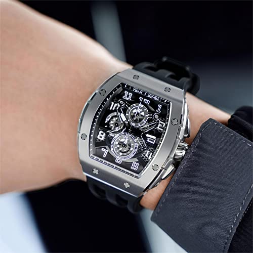 Image of Tsar Bomba Mens Watches Quartz Wristwatch for Men Waterproof 50M Analog Luxury Tonneau Chronograph Calendar Date Men's Dress Business Work Watch Gift for Men