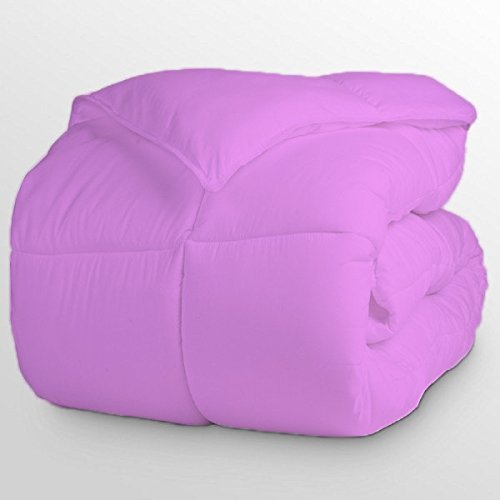 HR Luxury Linen - Duvet Insert or Stand-Alone - 400 Thread Count 1-Piece Quilted Box Stitching Comforter - 200 GSM Microfiber Fill - 100% Cotton Solid - Lilac - Oversized King
