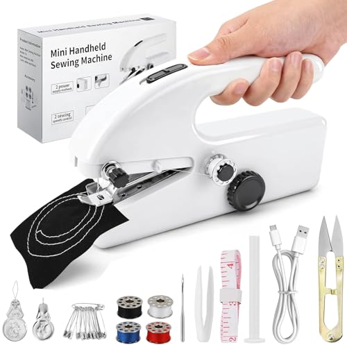 SXPKSW Máquina de Coser Portátil de Mano Mini，2 Velocidades Reparación Ropa