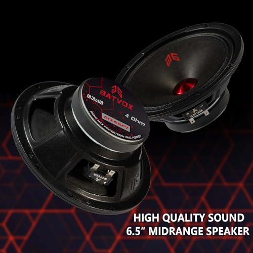 Image of MX65P1 Loudspeaker 6.5 Inch Midrange 200 Watts 4 Ohms Red Dust Cap, Premium Quality Audio Door Speakers for Car or Truck Stereo Sound System, Black (2 Speakers)