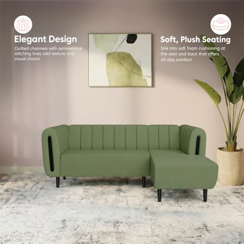 Image of Interio by Godrej Paramount L-Shape 3 Seater Left Hand Side Fabric Sofa, 1-Year Warranty, Solid Wood, Green