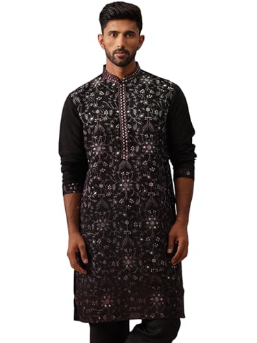 Image of Jompers Men's Silk Blend Embroidered Kurtas (Magenta, XXL)