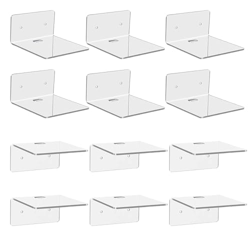 Esmula 12 Estantes de Pared Pequeños de Acrílico, Estante Flotante Transparente de 10 cm para Montaje en Pared, Repisas de Exhibición de Acrílico para Figuras Funko Pop, Decoración del Hogar
