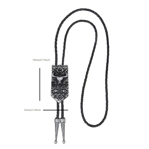 Image of Joxevyia Bolo Tie for Men Vintage Cow Skull Leather Rope Western Cowboy Necktie Vintage Bola Tie Gift for Him