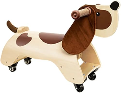 Wooden Ride-On dachshund, Kids Rolling Toy with Wheels, Cream and Brown Colors, Indoor Toddler Mobility Toy