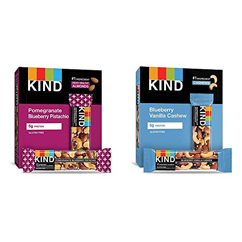 KIND Bars, Pomegranate Blueberry Pistachio and Blueberry Vanilla Cashew, Healthy Snacks, Gluten Free, 5g Protein, 12 Count