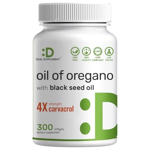 DEAL SUPPLEMENT Oil of Oregano Softgels with Black Seed Oil 300 Count – 30:1 Extract, Active Carvacrol & Thymoquinone – Antioxidant Immune Health