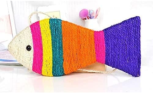 Miniatura 3 de MECO Alfombrilla de rascar creativa con forma de pez para gatos, tapete rascador de sisal con cuerda para colgar para pared, suelo, sofá, sala de