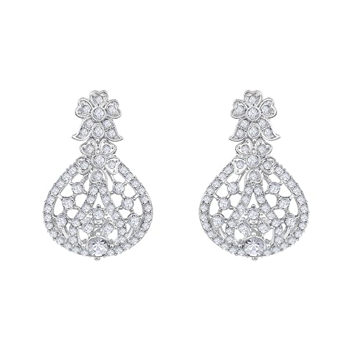 Image of Atasi International Silver Plated White Crystals American Diamonds Stylish Necklace Set with Earrings and Maang Tikka for Women and Girls | Stylish Jewellery for Party, Wedding and Festive Occasions (R6153)